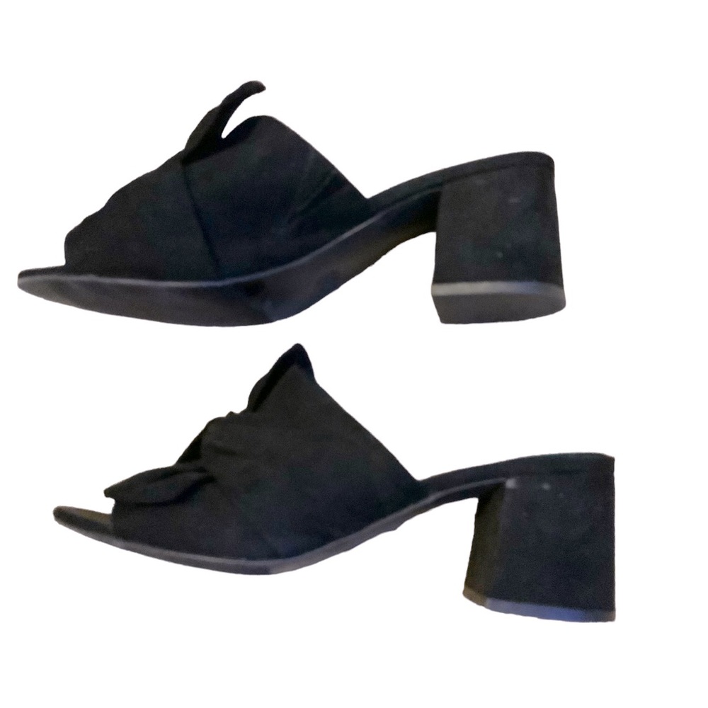 Worthington Shoes Black Microsuede 3 Inch Chunky Heels Bow Detail Sandals Size 8 - Picture 6 of 8